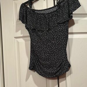 Women’s sz 14 Black Polka Dot Off-Shoulder Swim Top -Tankini